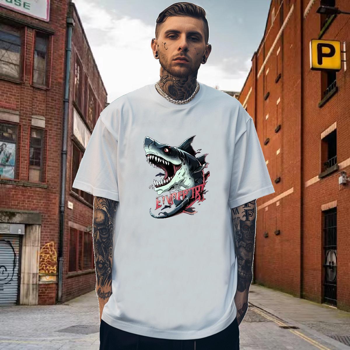 Men T Shirts 100% Cotton 230g shark Anime Printing Street Breathable Custom Cartoon Couples T Shirts Stylist Designer Tee Shirt