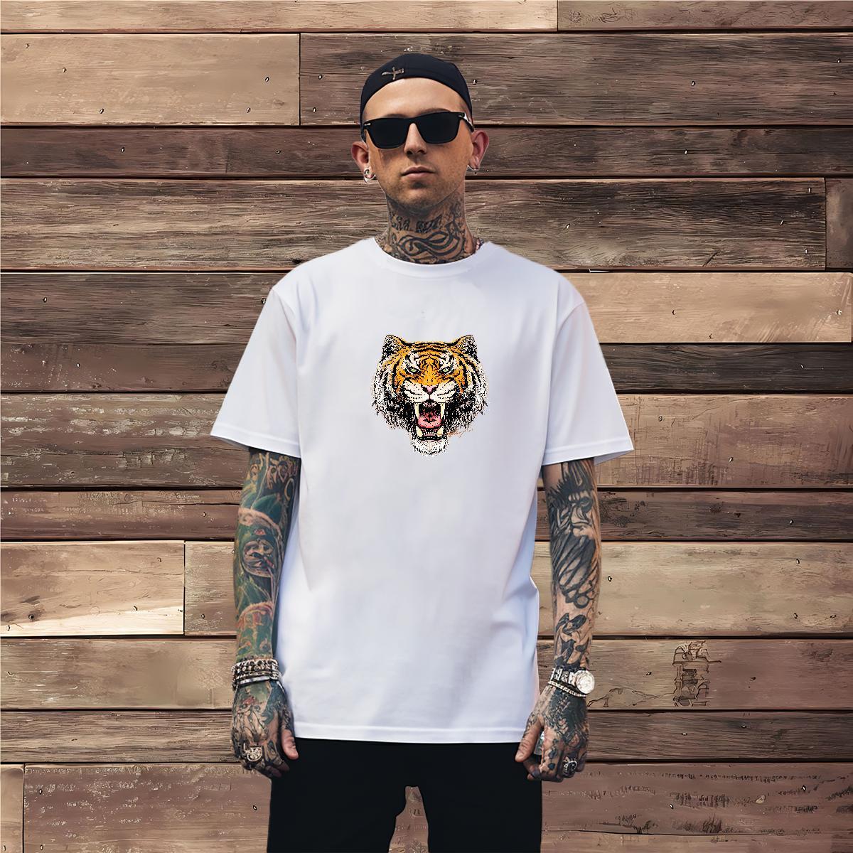 Mens T Shirts 230g Pure Cotton tiger Casual Daily Wear Breathable Short Sleeve Black Oversized Tshirt for Man Woman Fashion Design Classic Top Tees