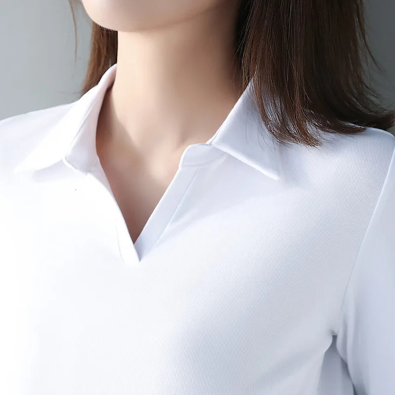 Women Cotton T-shirt Solid color Lady Polos Long Sleeve Autumn Winter Womens clothings All match Female T-shirts 240806