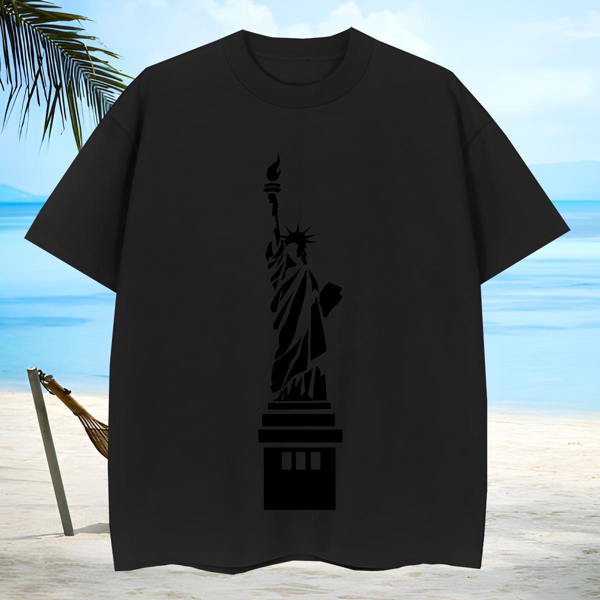 Soft Men Clothes T-Shirt 230g 100% Cotton the Statue of Liberty T Shirt For Man Home Outdoor Pure Cotton DIY Classic Polos
