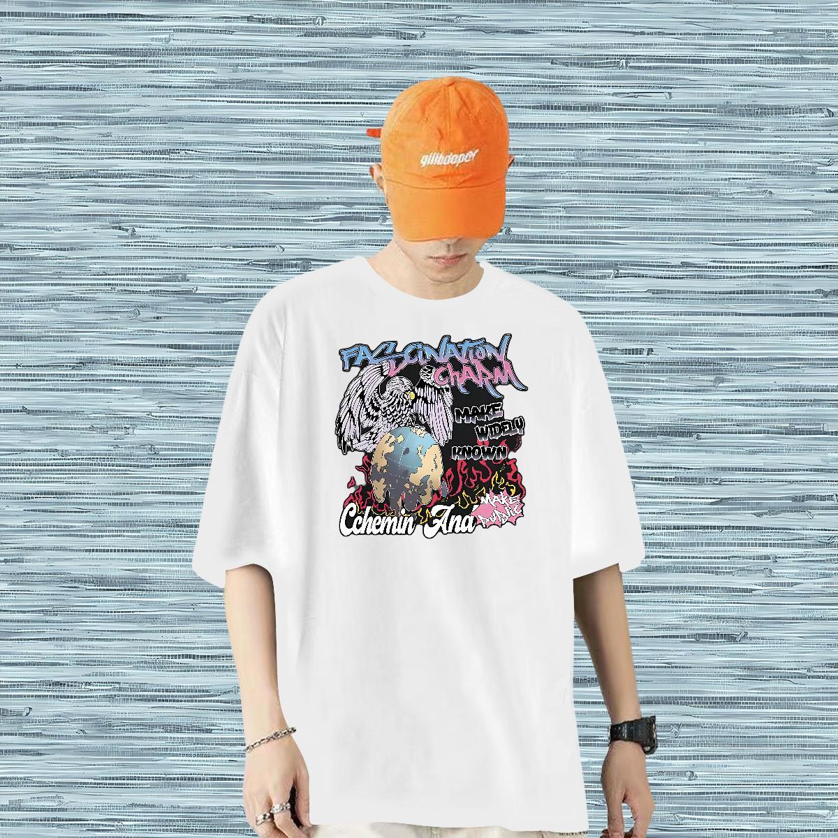 DIY Customized T Shirt For Man 100% Cotton 230g eagle Hip Hop Street Tops Breathable Crew Neck Cool Men Tops Tees DIY Anime