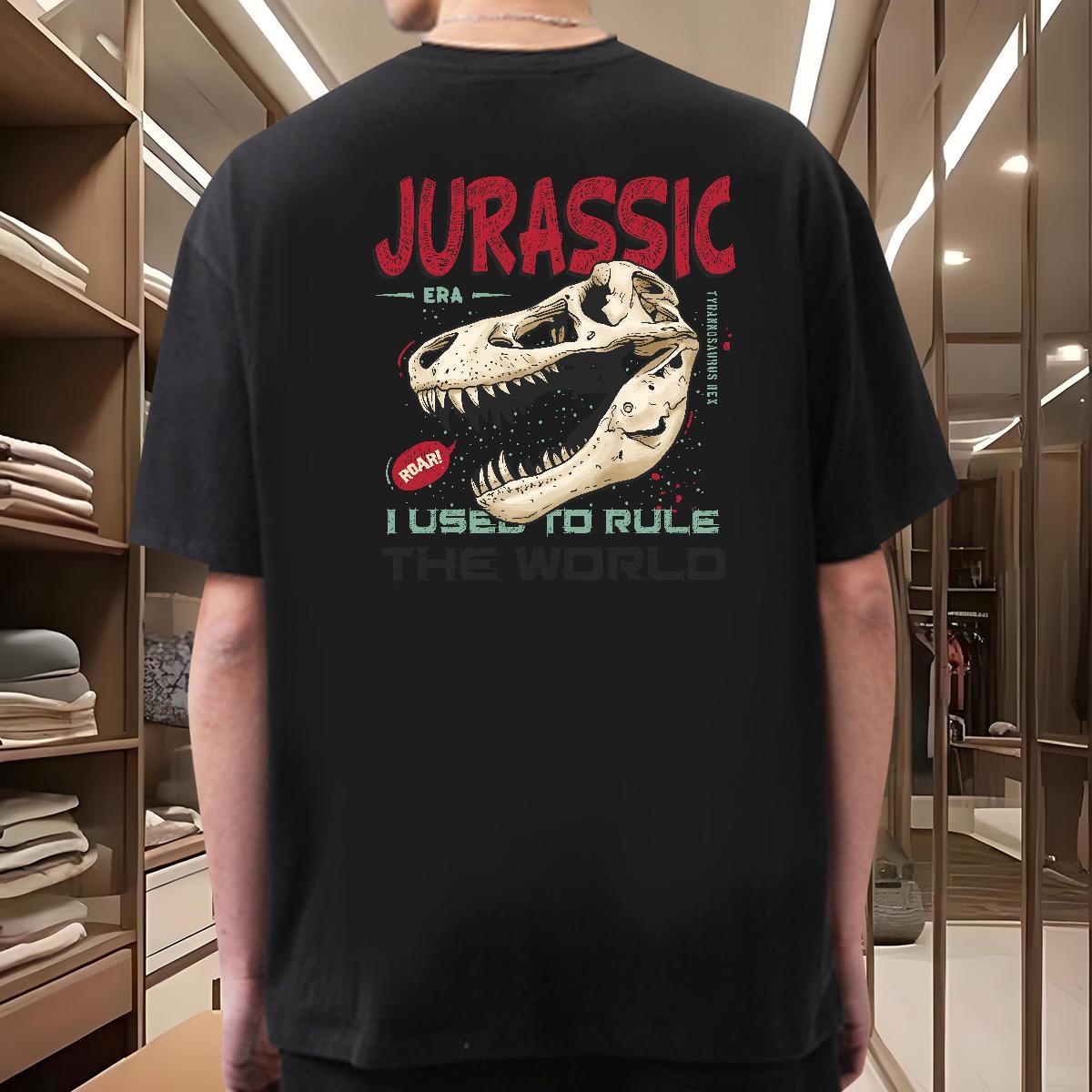 Fashion Casual T-Shirts for Men 230g 100% Cotton dinosaur Spring Summer Clothings Pure Cotton Loose Men Tops Tees DIY Anime
