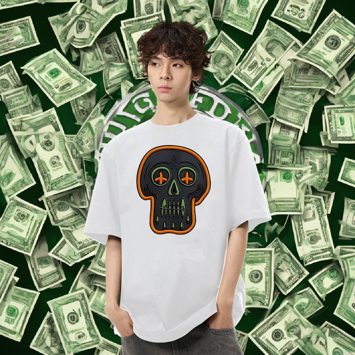 New T Shirts Men 230g Pure Cotton halloween Street wear Hip Hop Tee Shirt Breathable Crew Neck Loose Men Tees Plus Size Cartoon