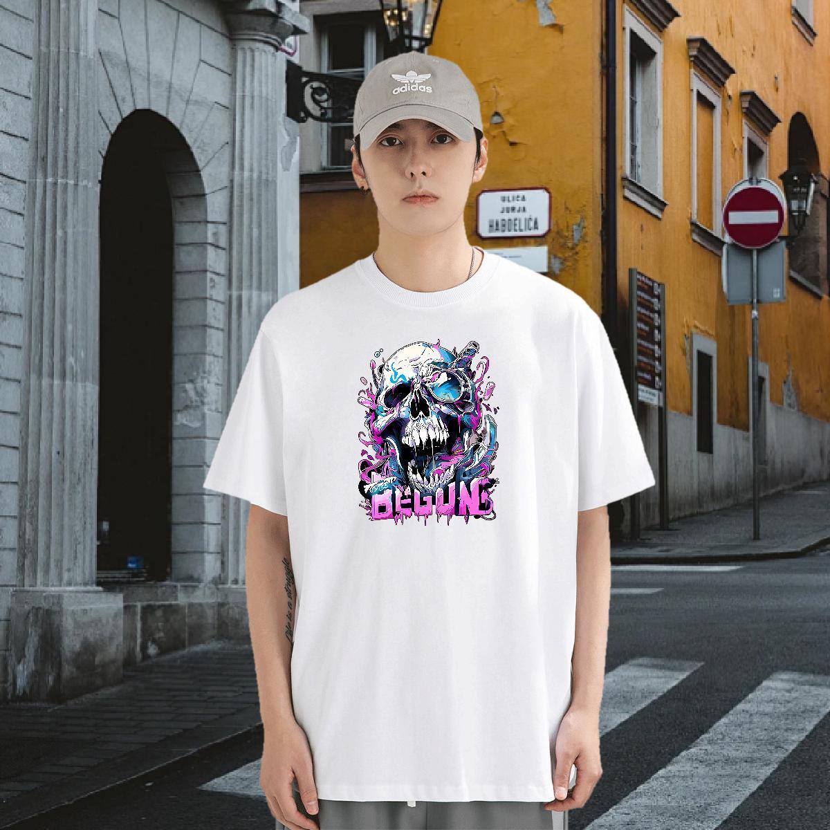 DIY Customized T-Shirts for Men skull Tee Shirt 100% Cotton 230g Casual Daily Wear Soft Custom Big Size O Neck Short Sleeves Men Clothes T-Shirt