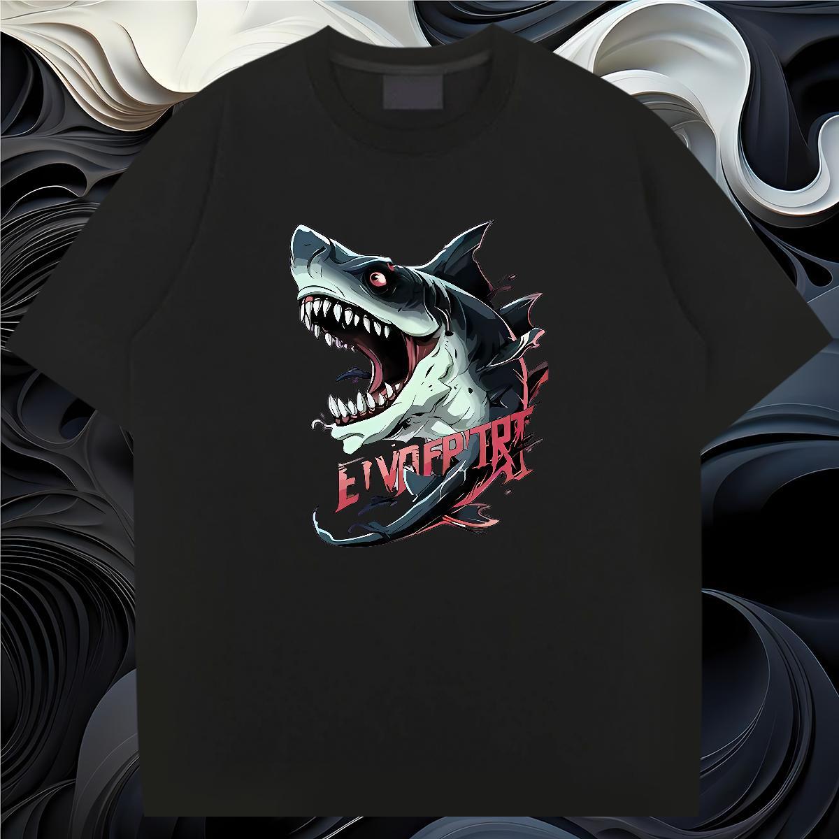 Stylist T Shirts Men 230g Pure Cotton shark Home Outdoor Tops Breathable Short Sleeve Loose Mens Tshirts Plus Size Custom