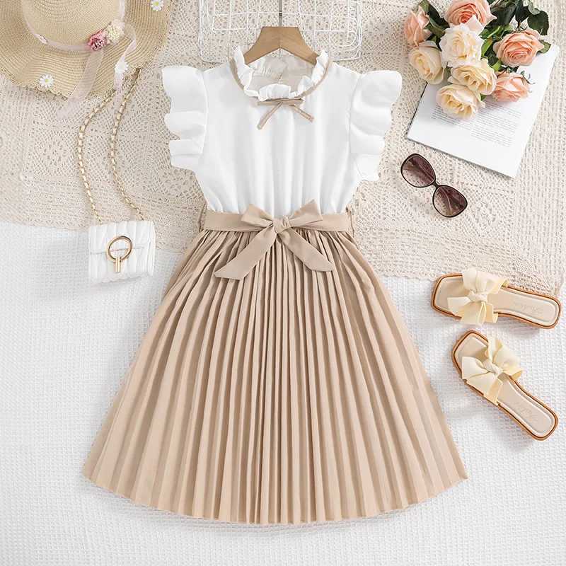 Newly arrived girls in the summer of 2024 sleeveless O-neck ruffled edges red designer cute party princess dress customization 8-12TW240720