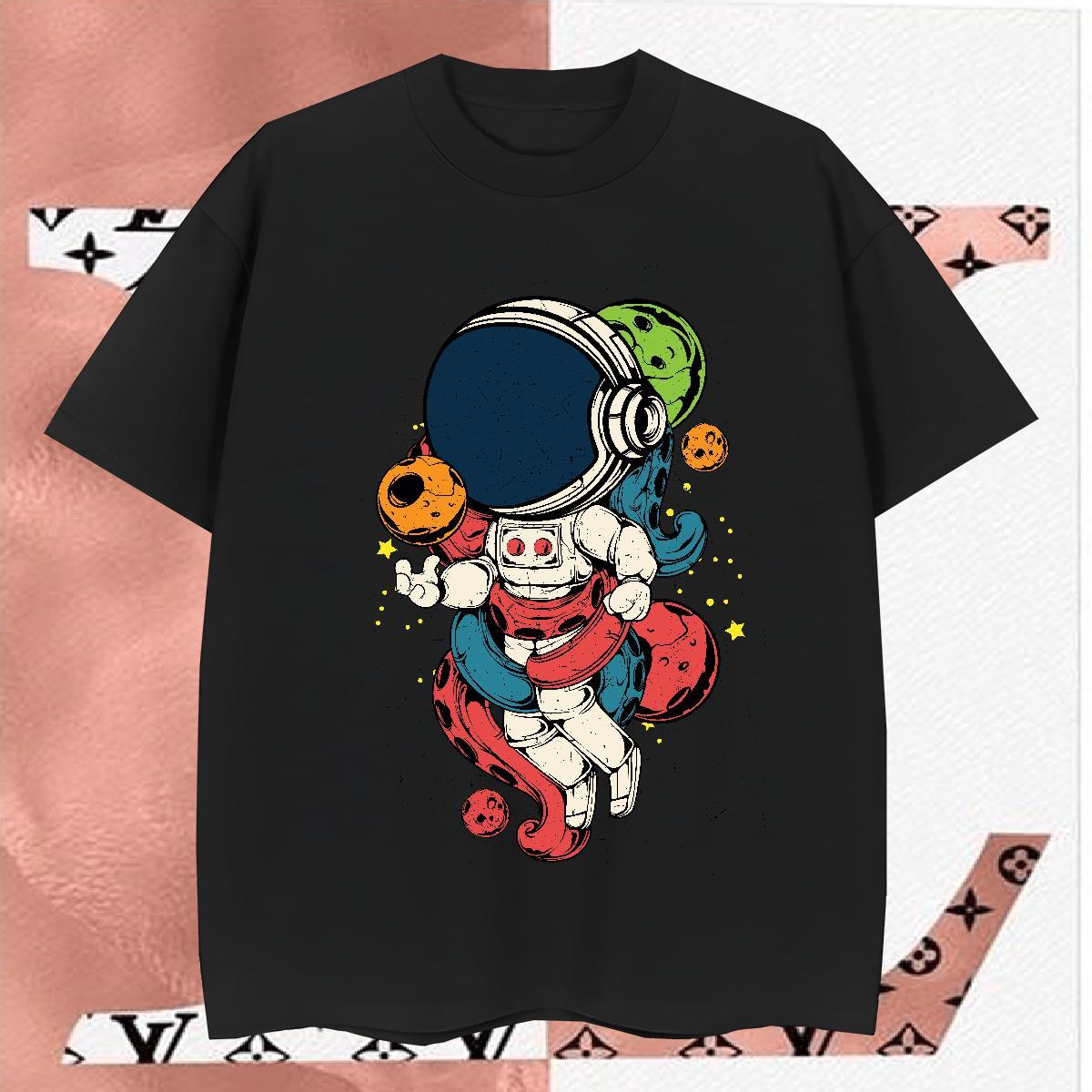 Men T Shirts 230g Cotton cosmonaut Daily Outfit O Neck Short Sleeves Cartoon Print Mens Tshirts DIY Customized Brand Tops Shirt