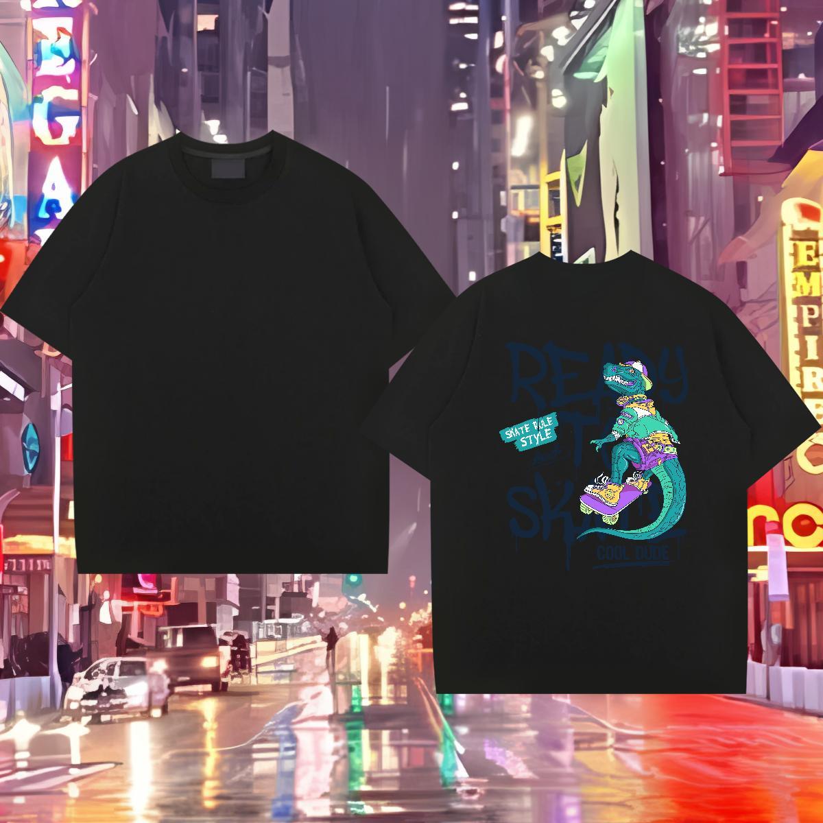 Classic Casual T shirt 230g 100% Cotton dinosaur Beach Tshirts Short Sleeve O-Neck Designer Mens Tshirts Anime