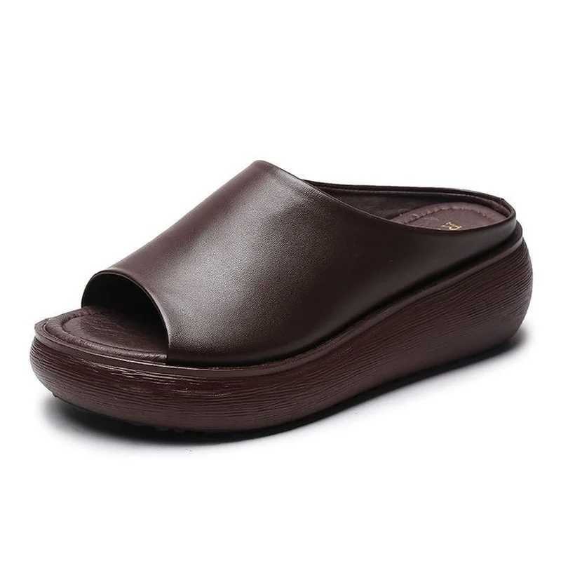 New Arrival New womens slippers summer leather shoes platform slippers womens black Zapatillas Mujer T250108