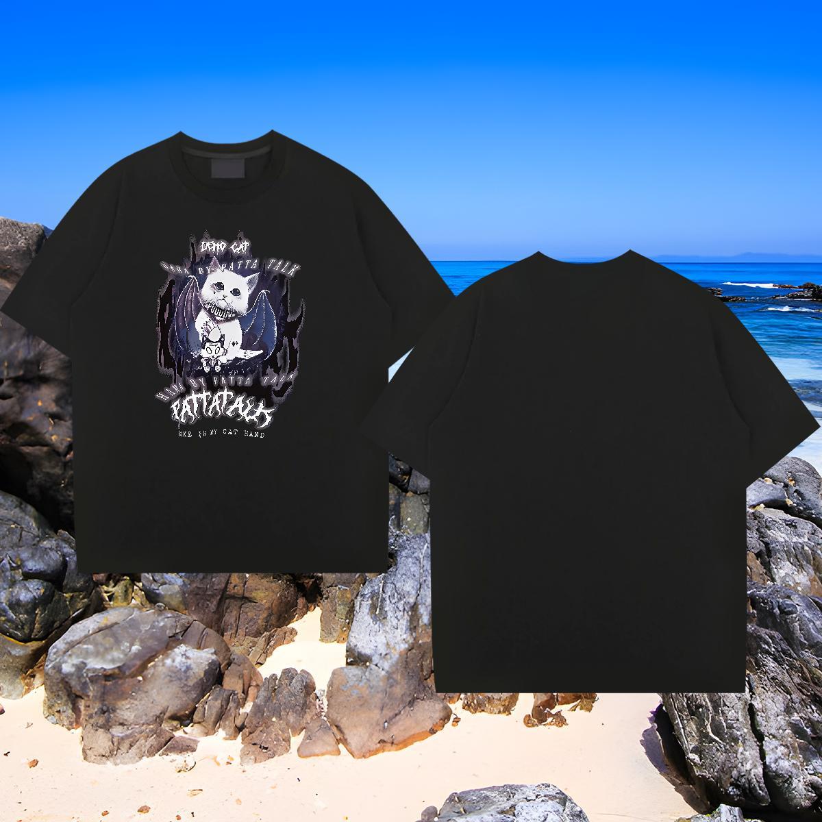 Loose Men Tees 230g Pure Cotton cat T shirt Street Casual Round Neck Short Sleeve Plus Size Cartoon DIY Wear