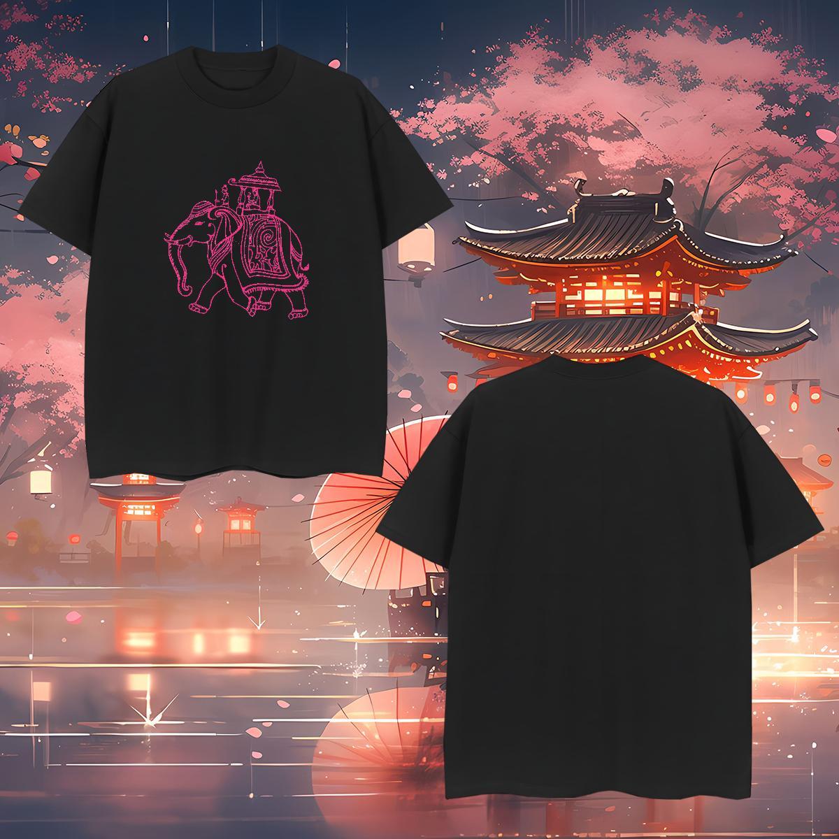 Brand Men Tshirts 230g Cotton elephant Mens T Shirts Outdoor Breathable Short Sleeve Cartoon Printing L-4XL New Arrival Polos