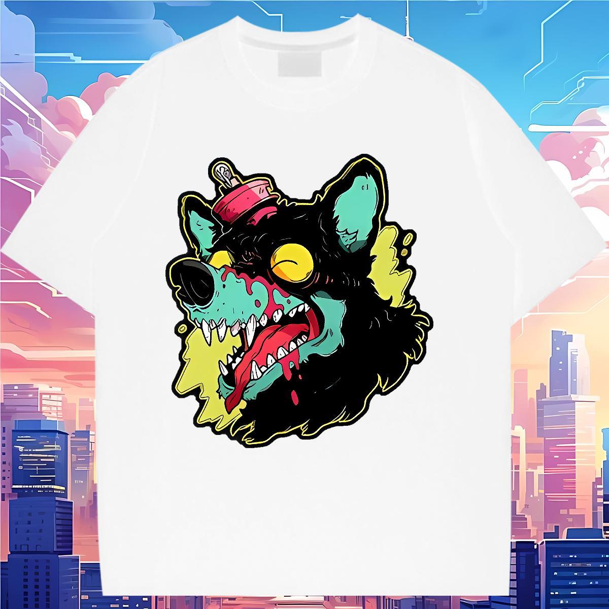 Free Shipping T-Shirts Round Neck Short Sleeve Tshirt for Man Woman Anime Oversized wolf High Street Hip Hop 230g 100% Cotton Designer Top Tees