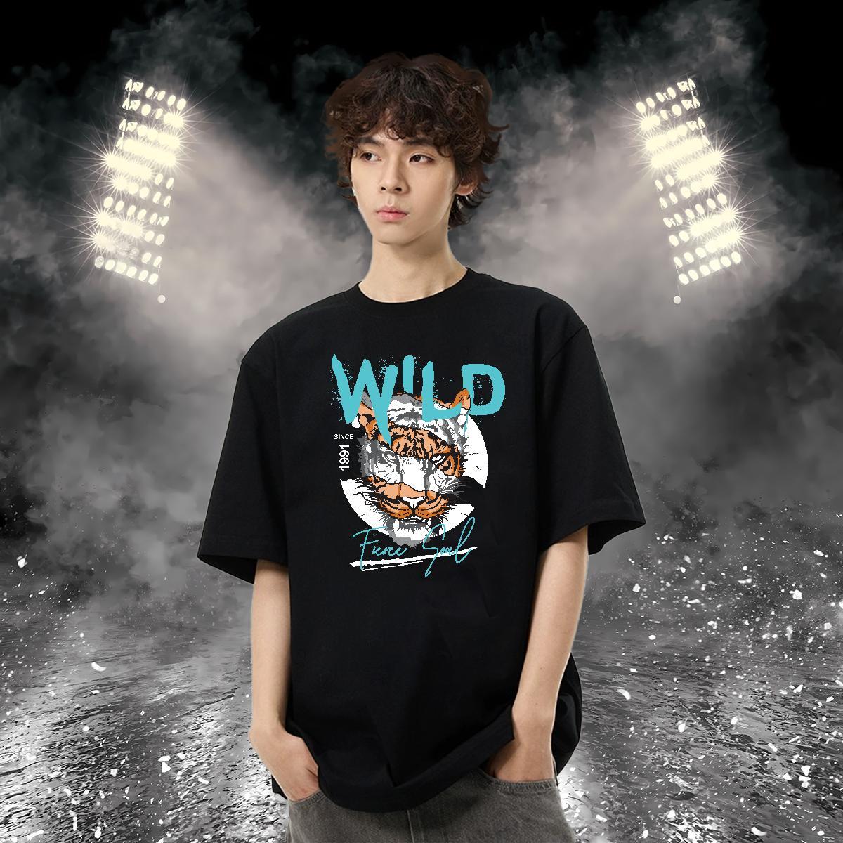 2024 Summer Man T Shirts 100% Cotton 230g tiger Hip Hop Street Tee Shirt Short Sleeve Soft Loose Fit Men Tees Custom Print Oversized