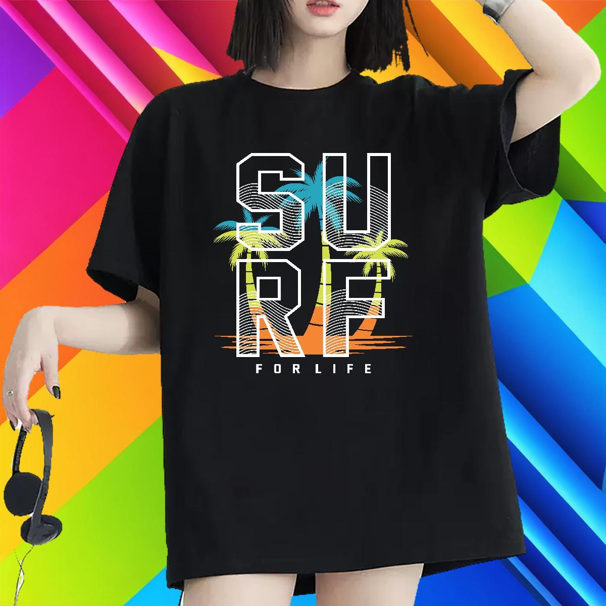 5A Women T Shirts O-Neck Short Sleeve Lady T shirt Cartoon Print tree Spring Summer 230g Pure Cotton Factory Direct Top Shirts