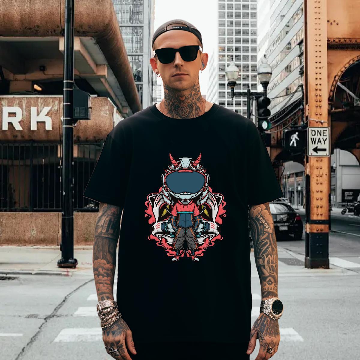 T-Shirts for Men 230g 100% Cotton cosmonaut Street Casual Short Sleeve O-Neck Custom Printed Couples T Shirts Free Shipping High Quality Clothings