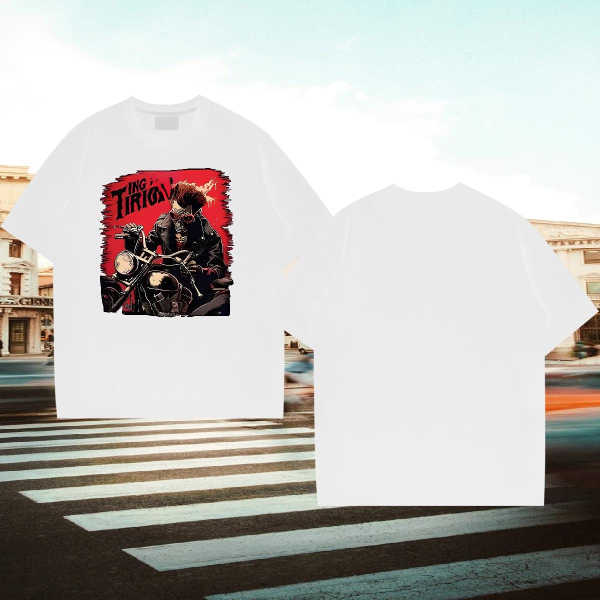 Loose Fit Men Tops Tees 230g Pure Cotton Daily Wear Motorcycle Floral Print Breathable Factory Direct T-Shirts Tee Shirt