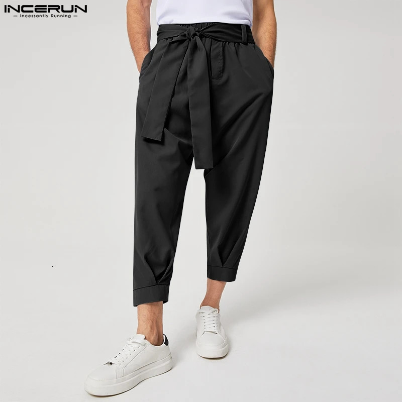 INCERUN Mens Fashion Solid Color Pants Drawstring Leisure Harem Trouser Chinomens Loose Wide Leg Trousers S5XL 240806