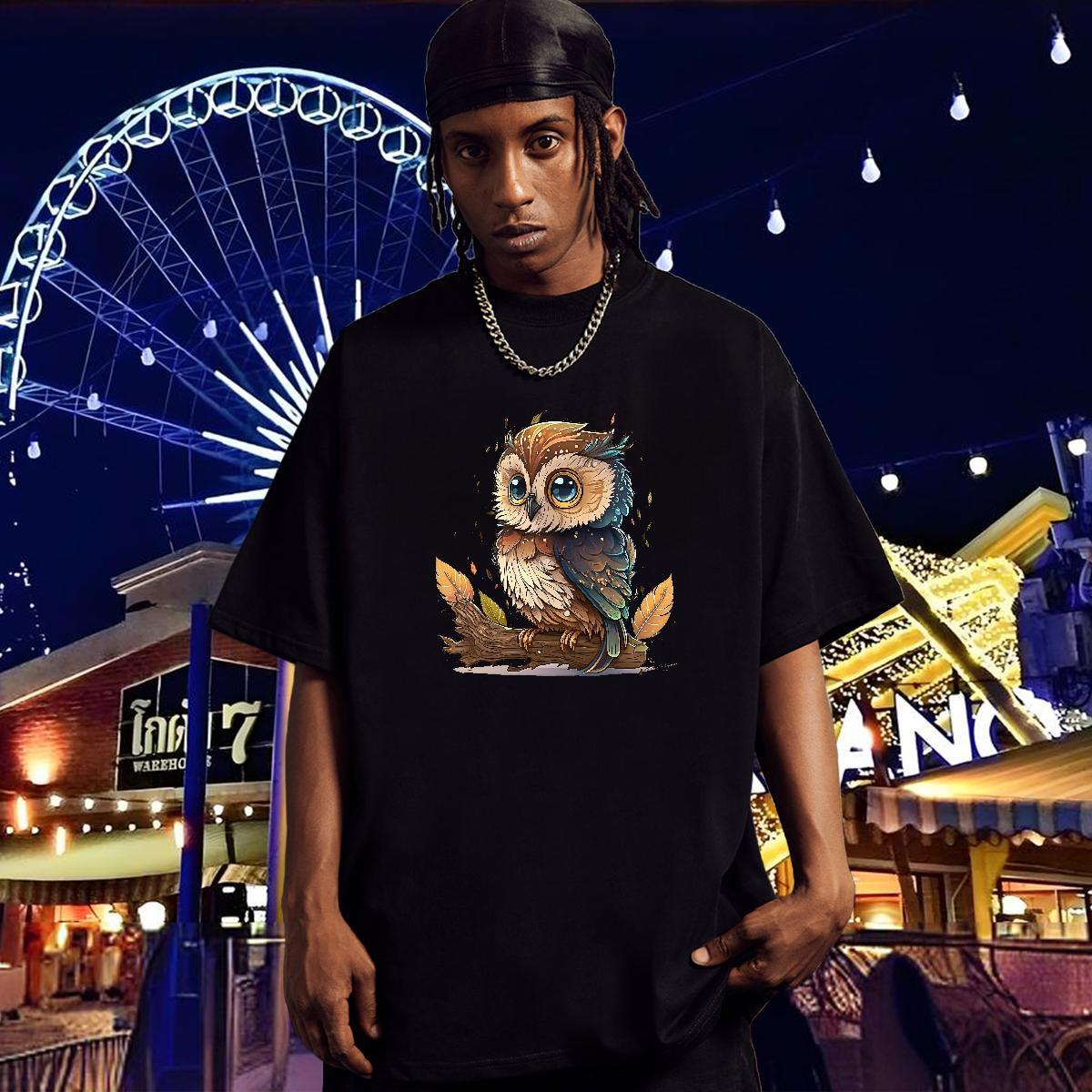 2024 New T shirt 100% Cotton 230g Owl Casual Daily Wear Tops Tees Breathable Short Sleeve TOP Quality Couples T Shirts Customized