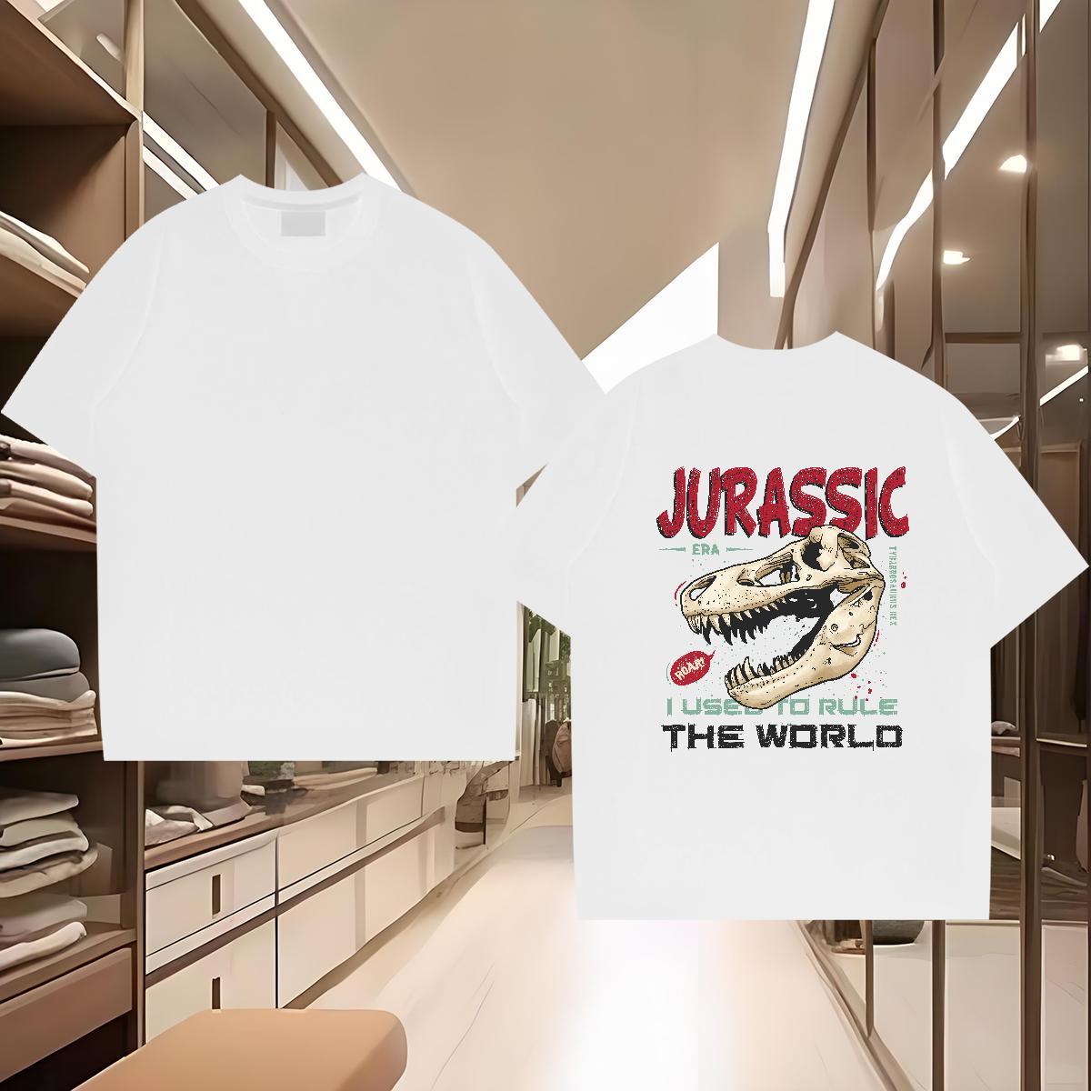 Fashion Casual T-Shirts for Men 230g 100% Cotton dinosaur Spring Summer Clothings Pure Cotton Loose Men Tops Tees DIY Anime