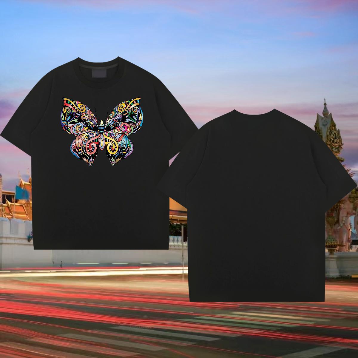 Fashion Designer Mens T Shirts 230g 100% Cotton Butterfly Daily Outfit Tee Shirt Short Sleeve O-Neck Free Shipping Men Tees Cartoon Printing L-4XL