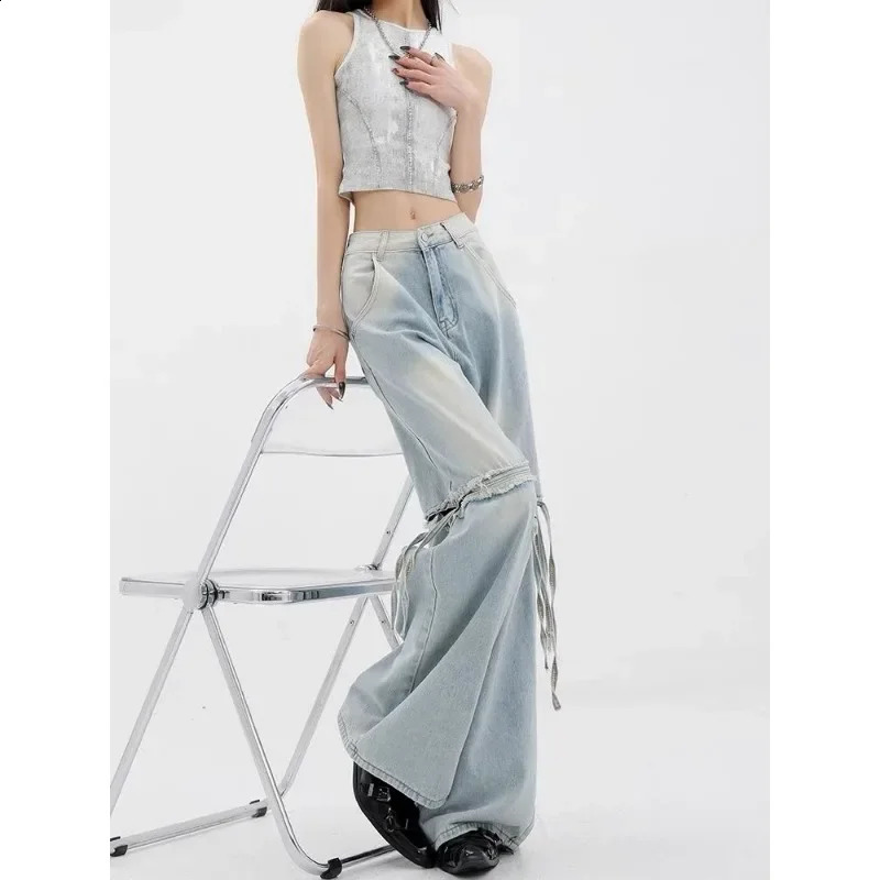 QWEEK Y2k Baggy Ripped Jeans Women Vintage Harajuku America High Waist Black Denim Pants Korean Wide Leg Streetwear Trousers 240806