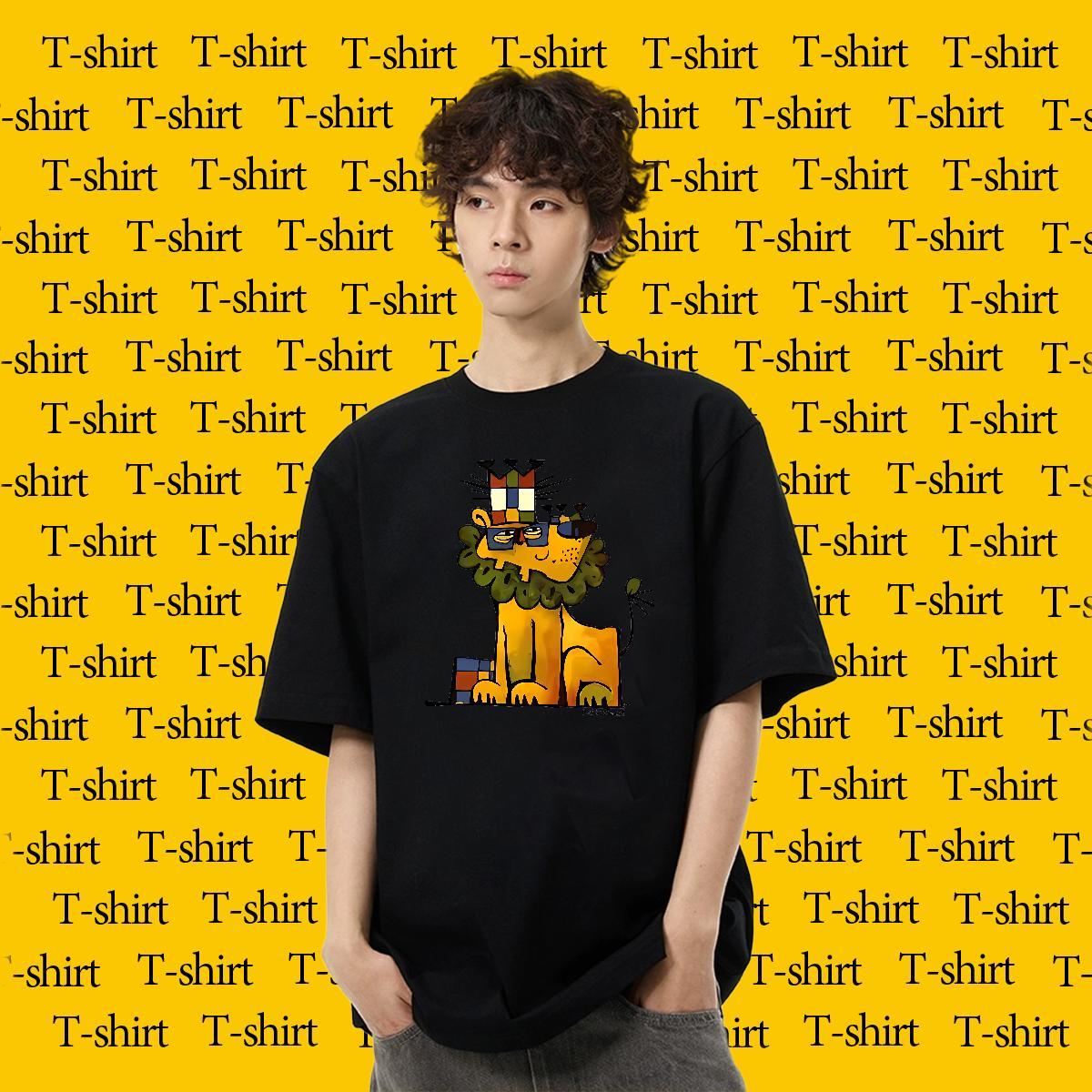 Customized Men T Shirts 230g Cotton lion Summer Casual Tops Tees Breathable Crew Neck Popular Men Tops Tees Customized Print