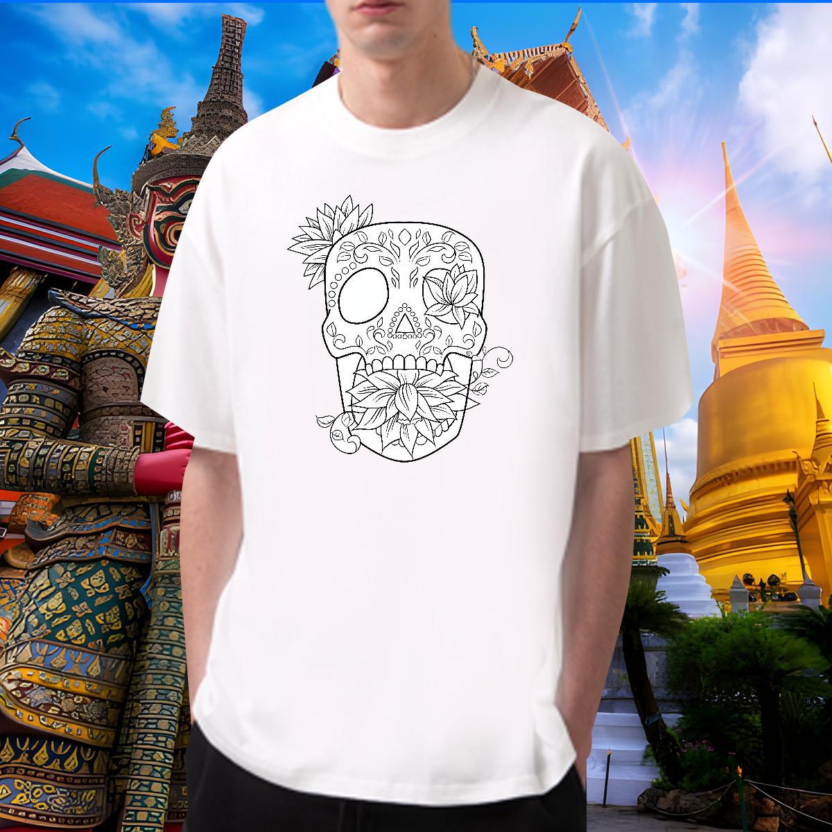 Fashion T Shirts Men skull Tee Shirt 100% Cotton 230g Beach Cool Anime Print Breathable Soft Tshirt for Man Woman