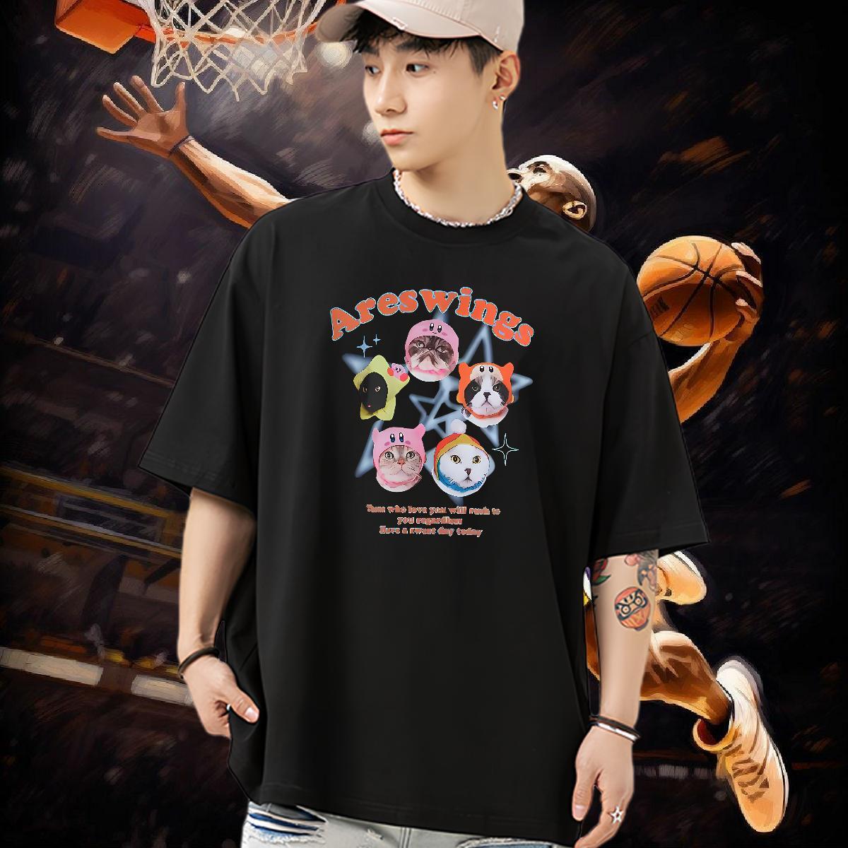 Designer T-Shirts 100% Cotton 230g cat Sport Polos Breathable Cool Design Men Tops Tees Asian Size