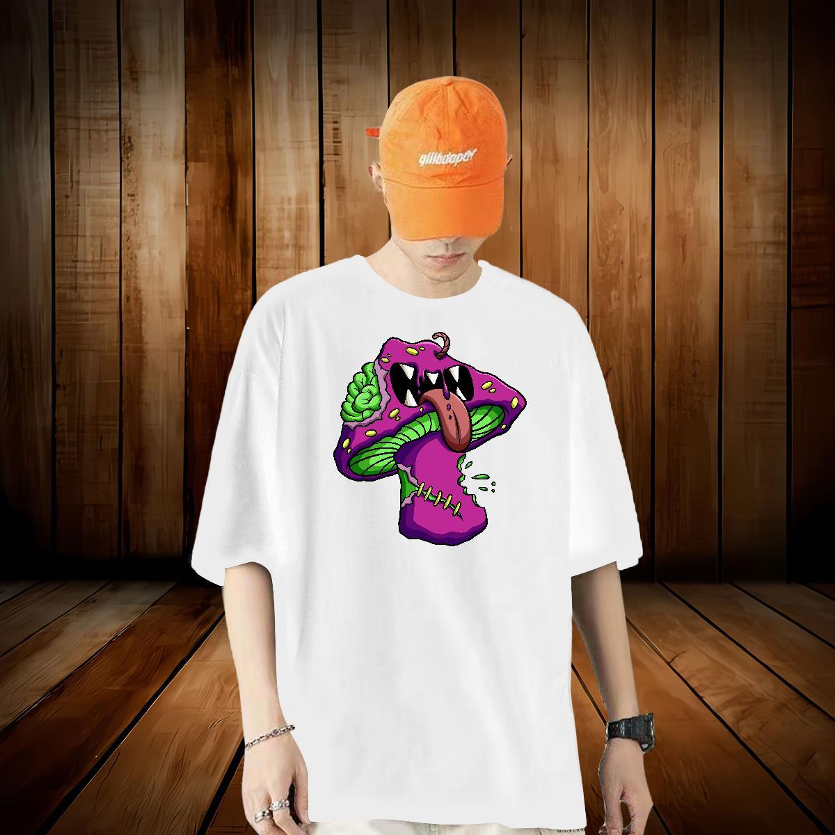 Customized T Shirts Men 230g Pure Cotton mushroom Daily Wear Tshirts Round Neck Short Sleeve Unisex Men Tshirts DIY Printed