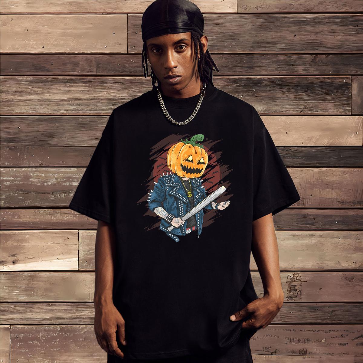 Fashion Men T Shirts 230g Pure Cotton pumpkin Anime Printing Street Tee Shirt Crew Neck Breathable Loose Fit Men Tshirts Custom Printing
