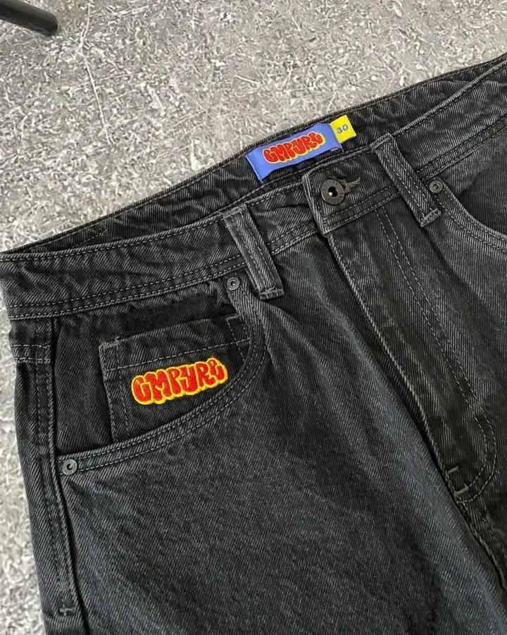 Mens Shorts Streetwear Empyre Jeans Y2K Hip Hop Gothic Cartoon Graphic Embroidered Baggy Black Pants Mens Womens Wide Leg Trouser