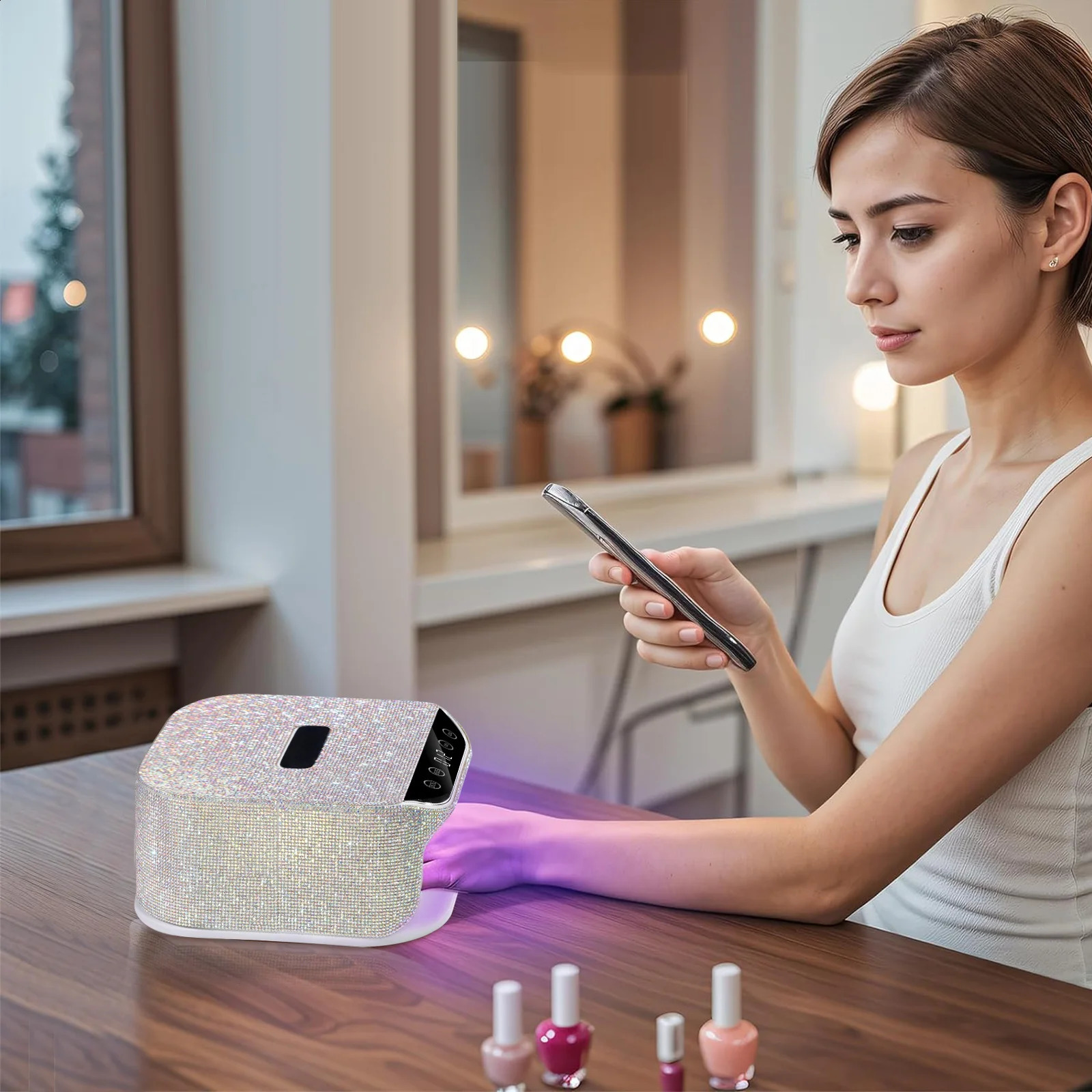 Diamond LED Nail Dryer Gel Nail Polish Glue 4 Timer Settings and With Auto Sensor Suitable for Manicure Pedicure Salon Tools 240729