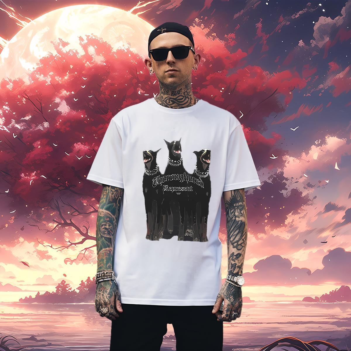 T-Shirts 230g 100% Cotton dog Street Casual Breathable Anime Print Men Tshirts 2024 Summer Unisex Polos