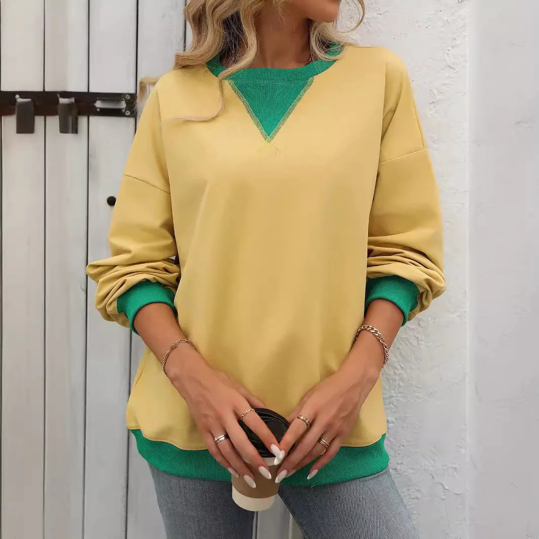 Spring Autumn Womens Sweatshirt Contrast O-neck Casual Loose Pullovers Female Multicolour Sport Shirt Womens Tops 240806