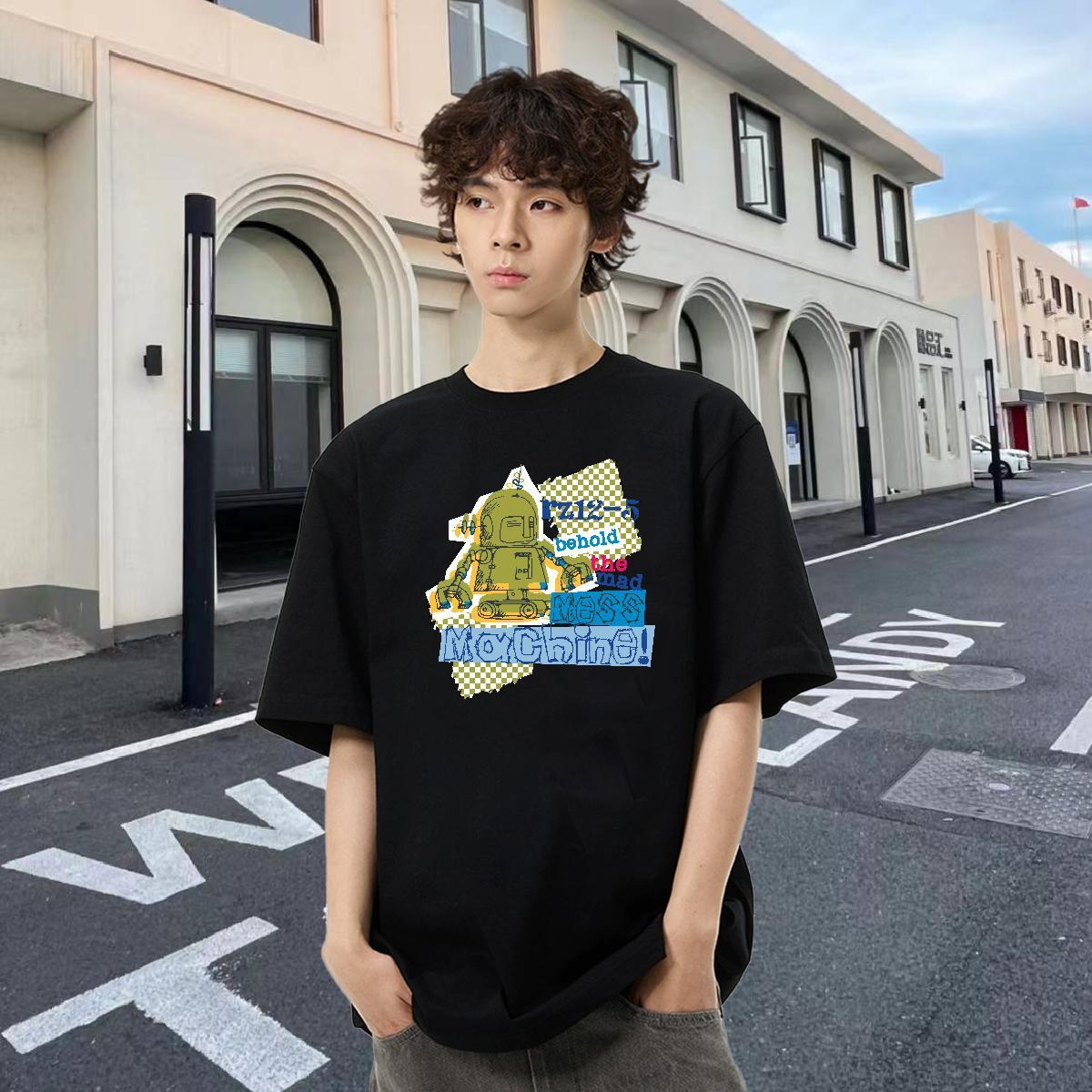 Soft Men Tshirts 100% Cotton 230g Spring Summer ET Anime Print O-Neck Short Sleeve New Men T Shirts Wear