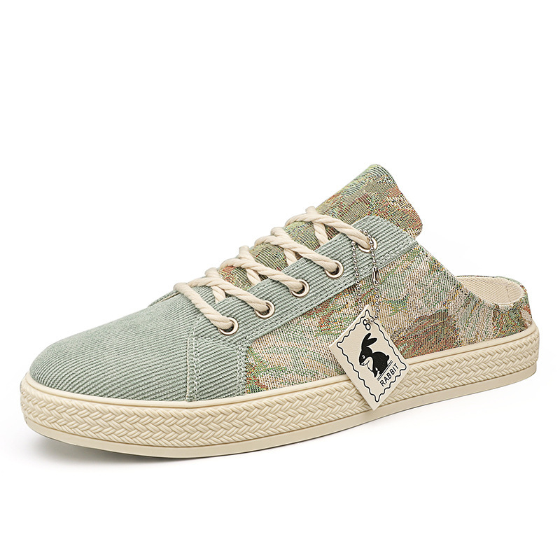 Canvas versatile summer trend, breathable casual cloth shoes, heelless half trailer, men's trendy shoes