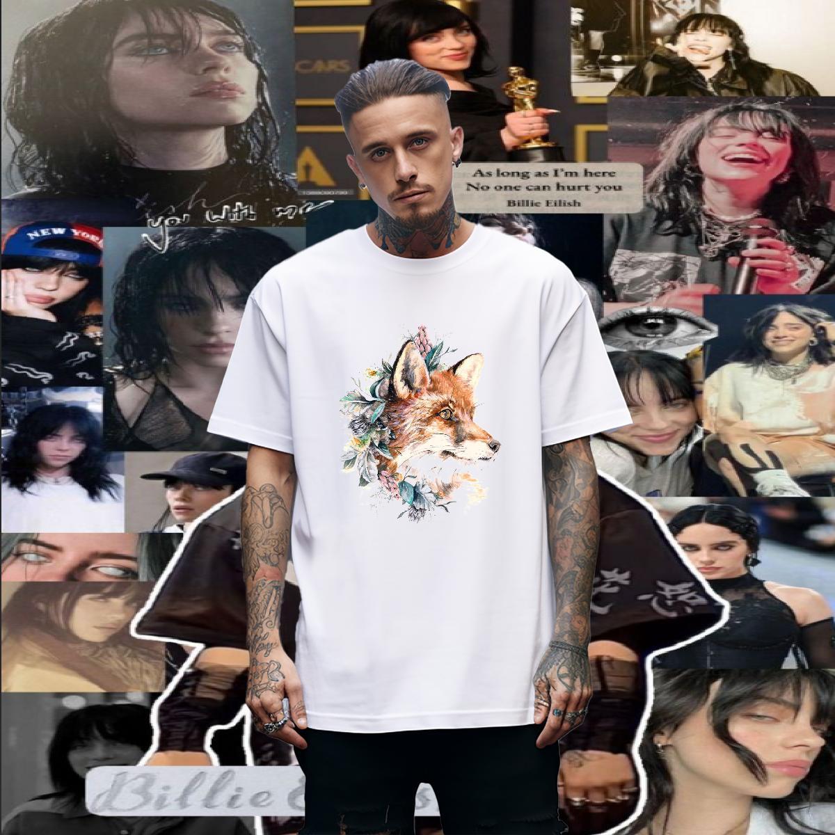 Stylist T Shirts Men 230g Cotton fox Daily Outfit Top Tees Breathable Crew Neck Comfortable Tshirt for Man Woman DIY Anime