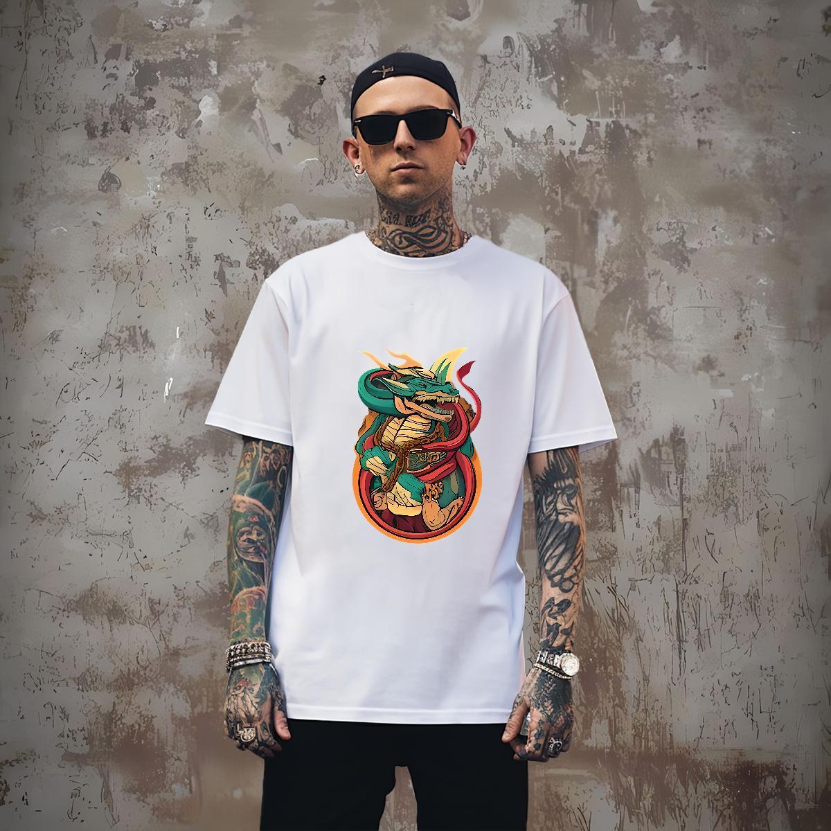 T-Shirts for Men 230g Cotton dinosaur Casual Beach Breathable Short Sleeve Custom Print Oversized Mens Tshirts 2024 DIY High Quality Top Tees