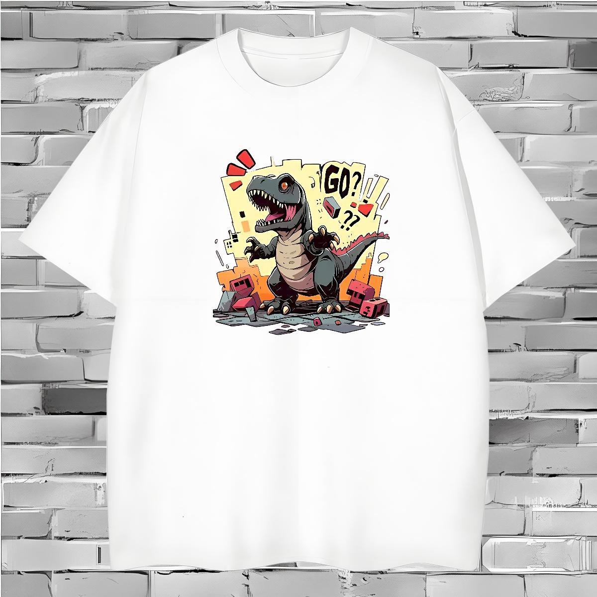 Man T Shirts 230g Cotton dinosaur Street wear Hip Hop Breathable Crew Neck Plus Size Cartoon Men Tops Tees Fashion Designer Cool Clothes