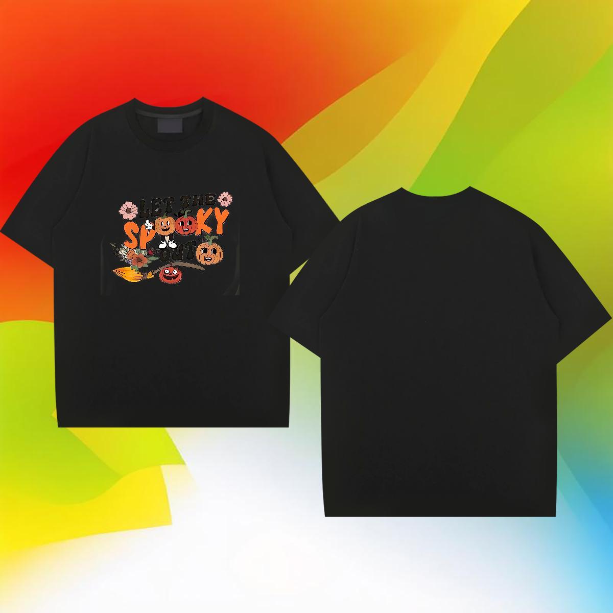 Customized T shirt 230g 100% Cotton pumpkin Street Casual Polos Breathable Short Sleeve Wholesale Tshirt for Man Woman Black Oversized