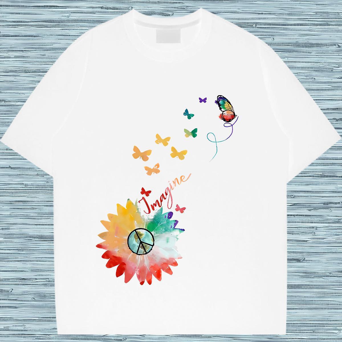 Loose T Shirts Women O Neck Short Sleeves Women Tshirts Anime Oversized Butterfly Spring Summer 230g Pure Cotton 2024 Tee Shirt