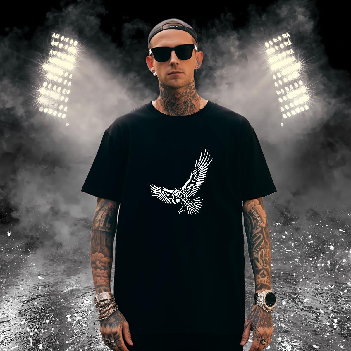 T-Shirts 230g 100% Cotton eagle Casual Crew Neck Floral Print Men Tees Brand Cool Clothings