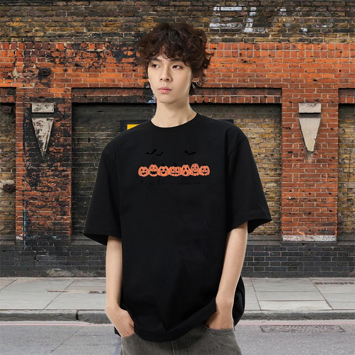 2024 New T-Shirts for Men 230g Pure Cotton pumpkin Summer Casual Top Tees Crew Neck Designer Mens Tshirts DIY