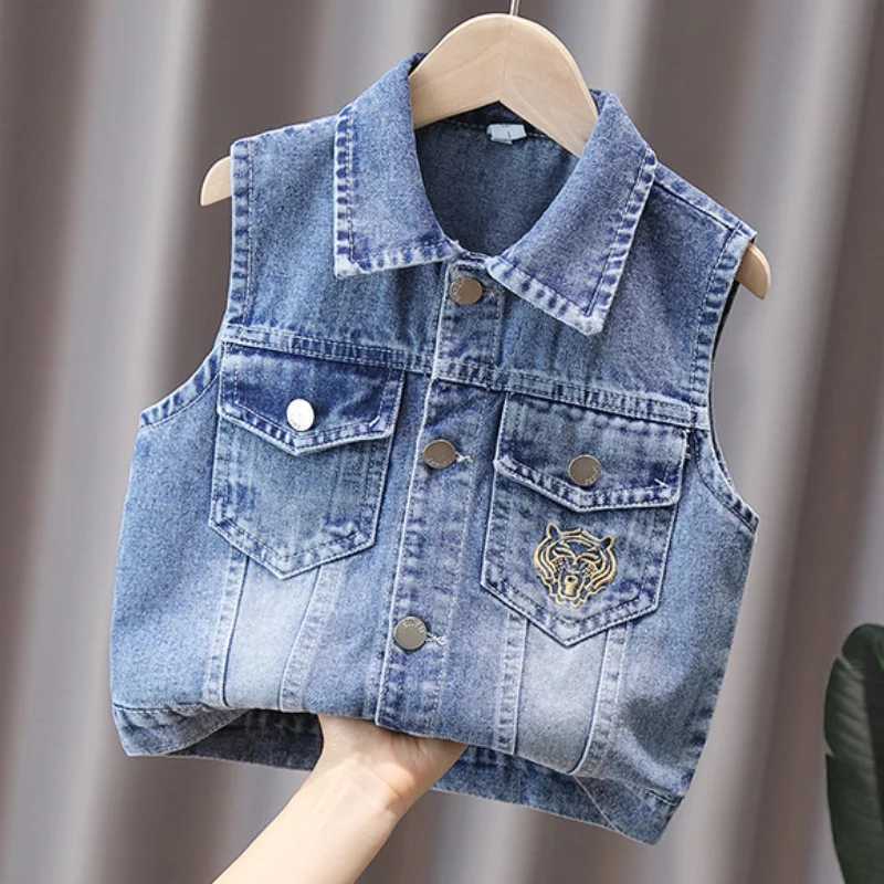 Boys and Girls Fashion Glasses Leopard Head Printed Collar Cowboy Tank Top Spring and Autumn Edition Display Tank TopW240724