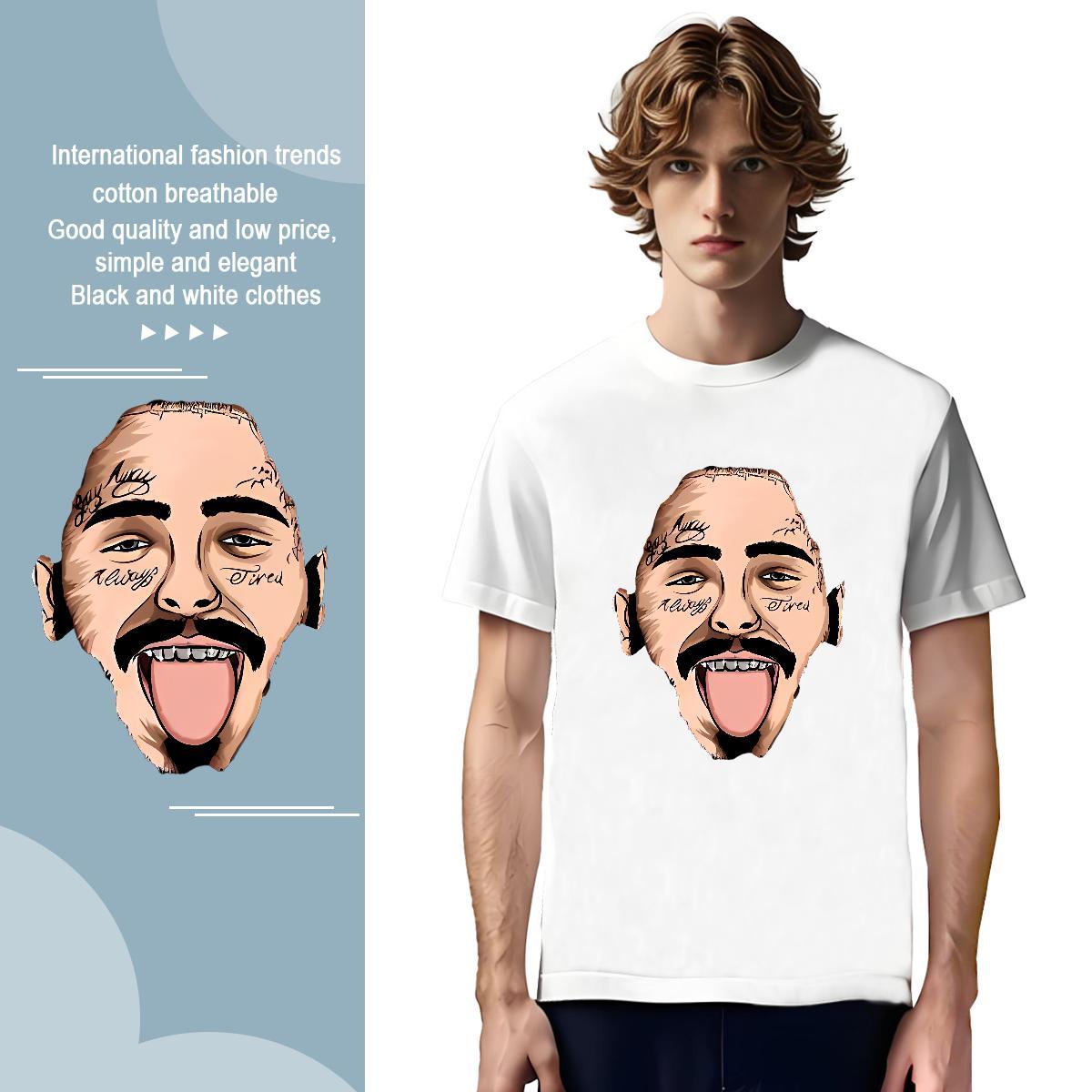 Mens T Shirts 230g Cotton portrait Beach Breathable Soft Black White Mens Tshirts Designer Classic Tees