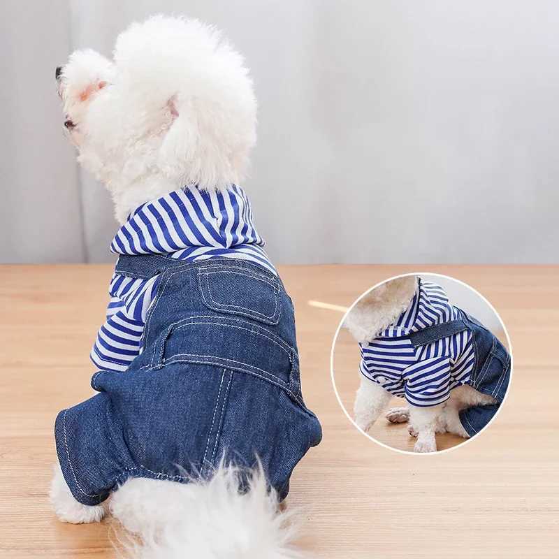 Jean Pets for Small Medium Dogs Chihuahua Cat Jumpsuit Hoodies Striped Plaid Dog Clothes French Bulldog Puppy Clothing Y240806