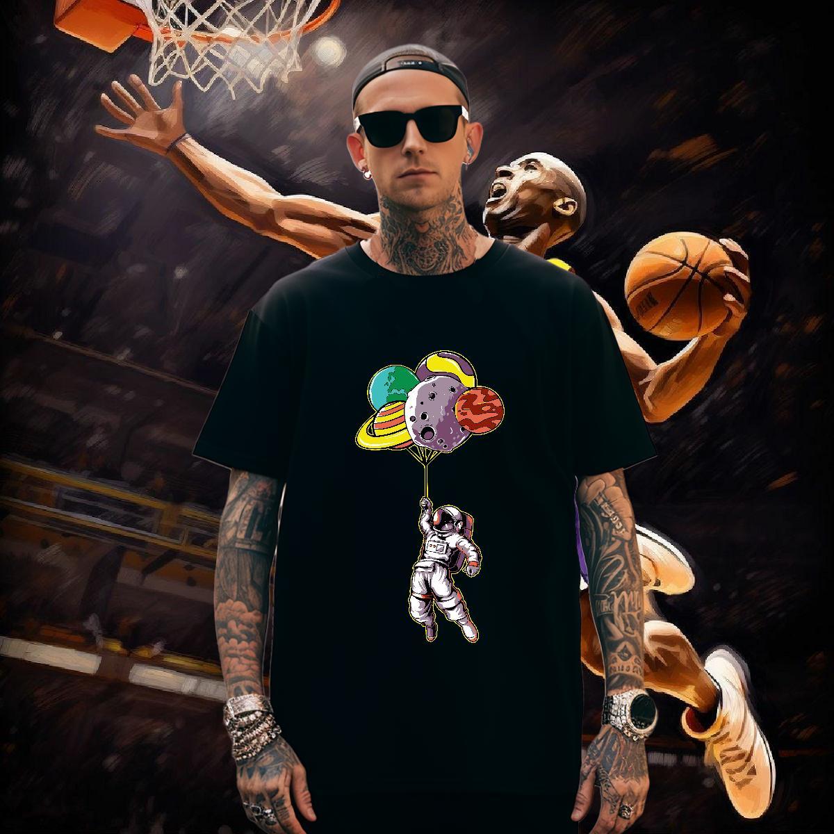 T-Shirts for Men 100% Cotton 230g universe Casual Beach Crew Neck Cartoon Print Tshirt for Man Woman Designer Cool Design Top Tees