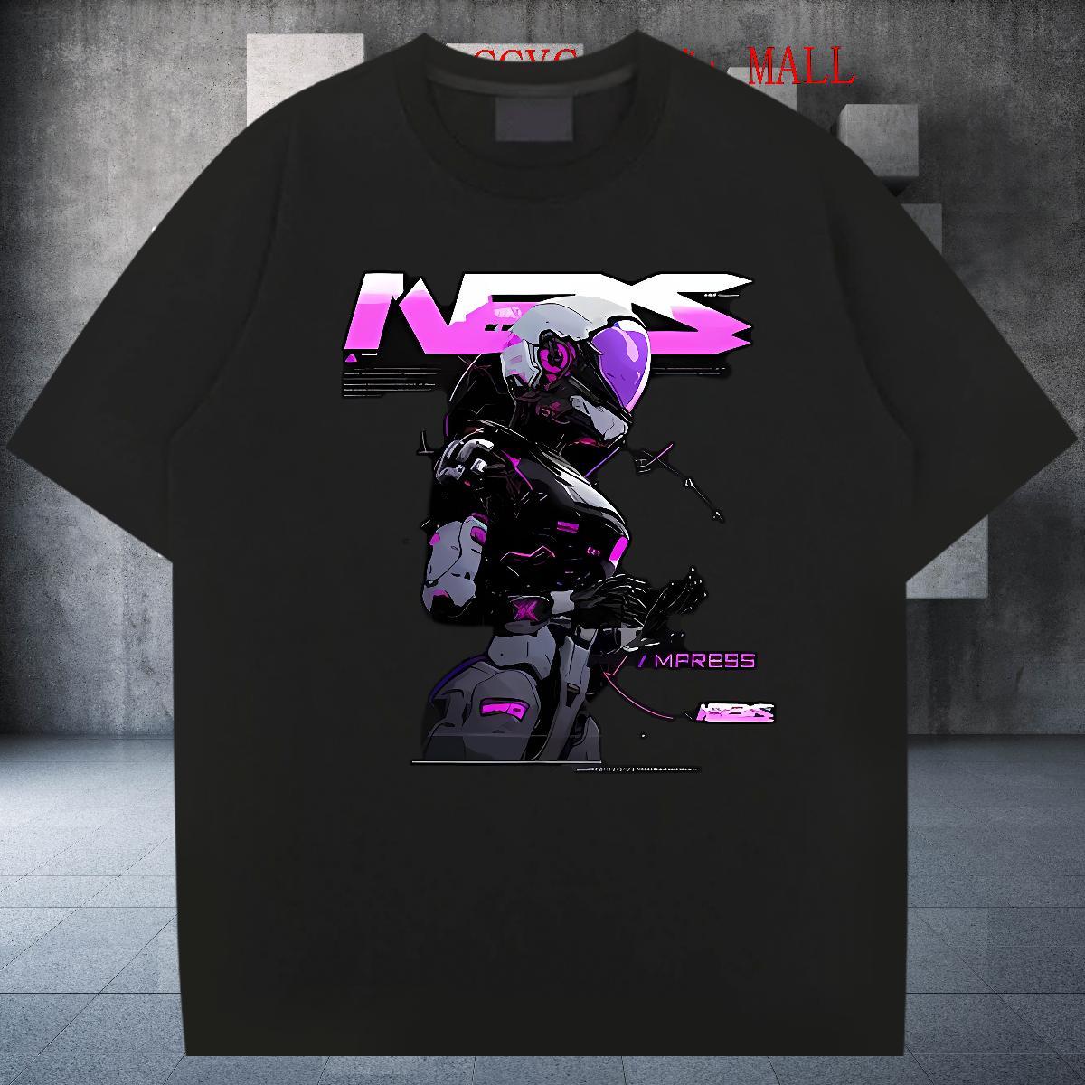 TOP Quality Men Tees 100% Cotton 230g Sport robot Black Oversized Breathable Crew Neck DIY Customized T-Shirts for Men Tops Tees