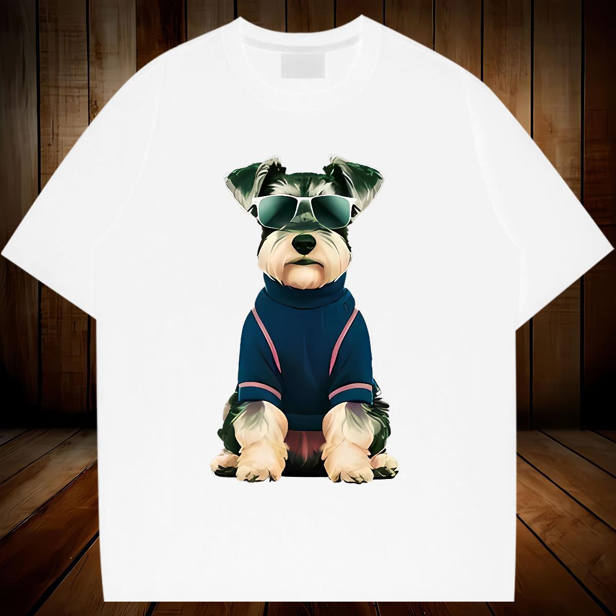 2024 DIY Men T Shirts 230g Pure Cotton dog Street Wear Tops Shirt Crew Neck Breathable Loose Fit Couples T Shirts Black White