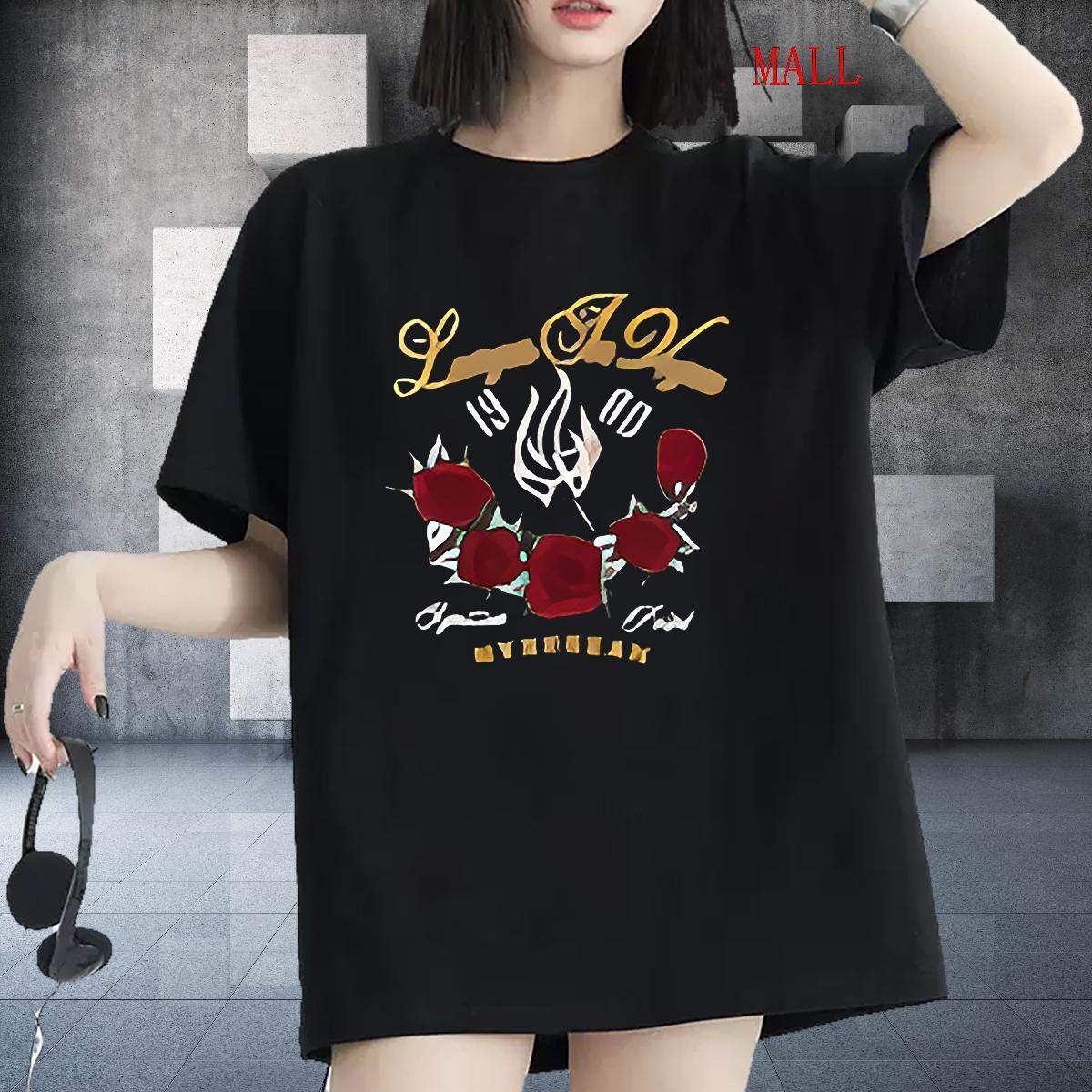 Nice T shirt Breathable Crew Neck Couples T Shirts Black Oversized ROSE Daily Wear 230g Pure Cotton DIY Tops Tees